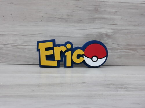 Nome em MDF - Peça de mesa Tema POKEMON - Eric - 10 cm