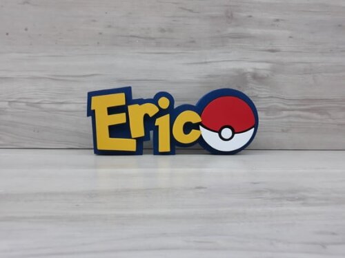 Nome em MDF - Peça de mesa Tema POKEMON - Eric - 10 cm