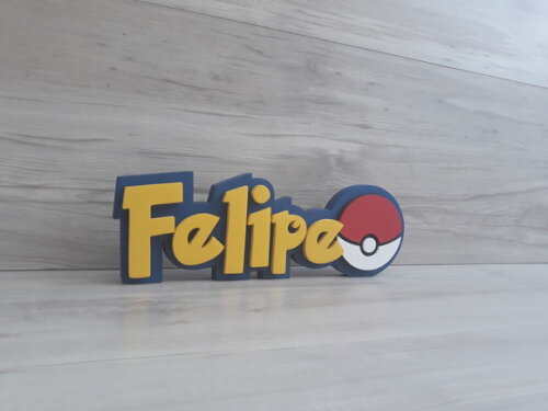 Nome em MDF - Peça de mesa Tema POKEMON - Felipe 10 cm