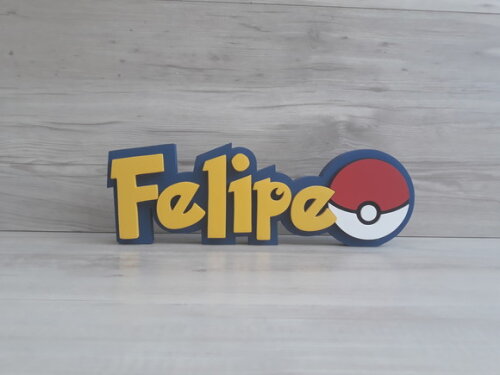 Nome em MDF - Peça de mesa Tema POKEMON - Felipe 10 cm