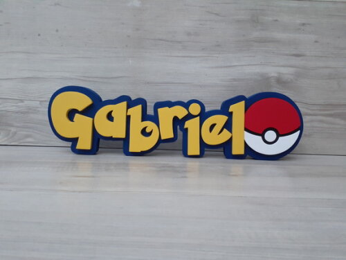 Nome em MDF - Peça de mesa Tema POKEMON - Gabriel - 10 cm