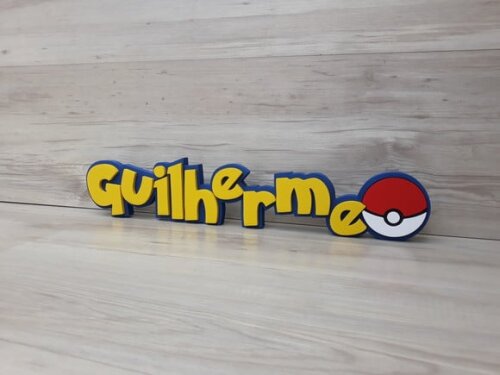 Nome Em Mdf - Peça De Mesa Tema Pokemon - Guilherme - 10 Cm