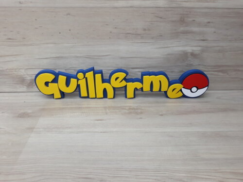 Nome Em Mdf - Peça De Mesa Tema Pokemon - Guilherme - 10 Cm