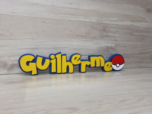 Nome Em Mdf - Peça De Mesa Tema Pokemon - Guilherme - 10 Cm