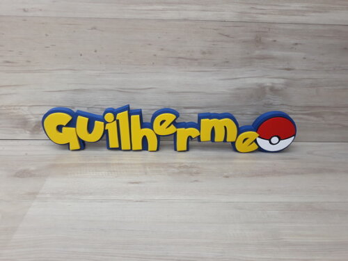 Nome Em Mdf - Peça De Mesa Tema Pokemon - Guilherme - 10 Cm