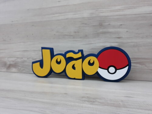 Nome em MDF - Peça de mesa Tema POKEMON - João - 10 cm