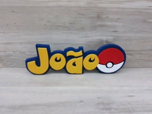 Nome em MDF - Peça de mesa Tema POKEMON - João - 13 cm