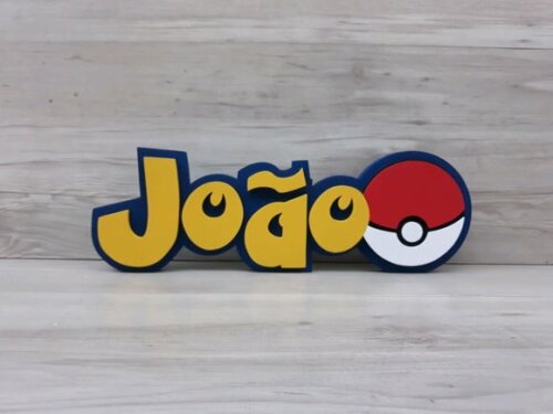 Nome em MDF - Peça de mesa Tema POKEMON - João - 13 cm