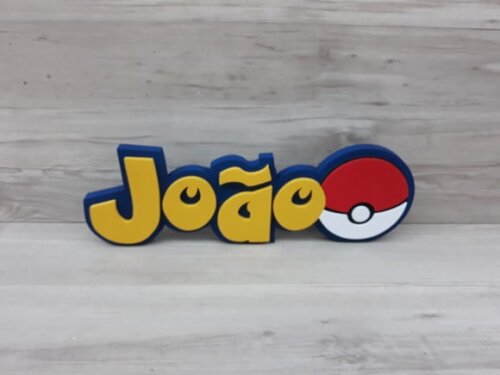 Nome em MDF - Peça de mesa Tema POKEMON - João - 10 cm