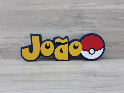 Nome em MDF - Peça de mesa Tema POKEMON - João - 10 cm