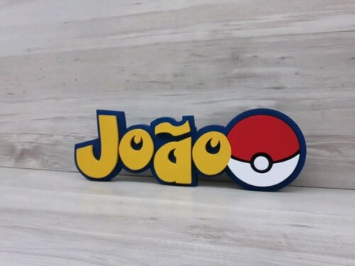 Nome em MDF - Peça de mesa Tema POKEMON - João - 13 cm