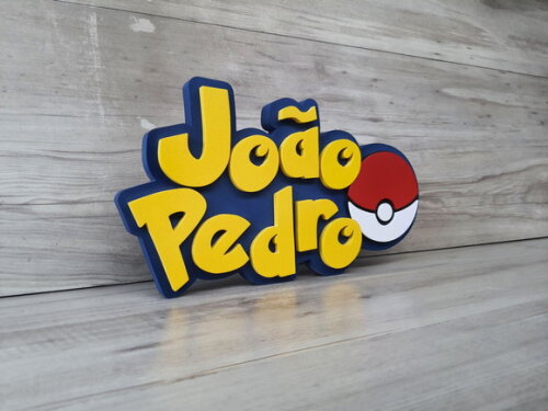 Nome em mdf - Peça de Mesa Tema Pokemon - João Pedro 17 cm