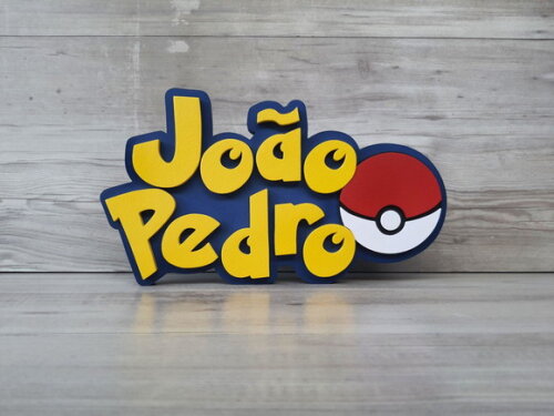 Nome em mdf - Peça de Mesa Tema Pokemon - João Pedro 17 cm
