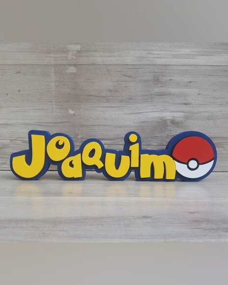 Nome em mdf - Peça de Mesa Tema Pokemon - Joaquim - 10 cm