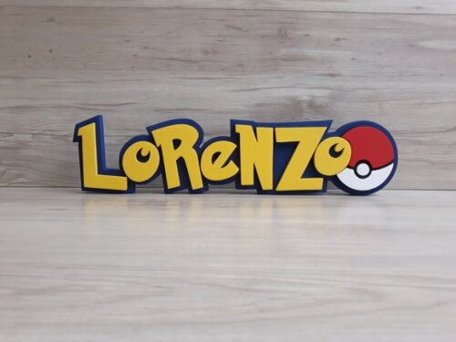 Nome em mdf - Peça de Mesa Tema Pokemon - Lorenzo - 10 cm