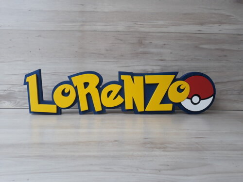 Nome em mdf - Peça de Mesa Tema Pokemon - Lorenzo - 13 cm