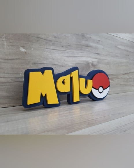 Nome em mdf - Peça de Mesa Tema Pokemon - Malu - 10 cm