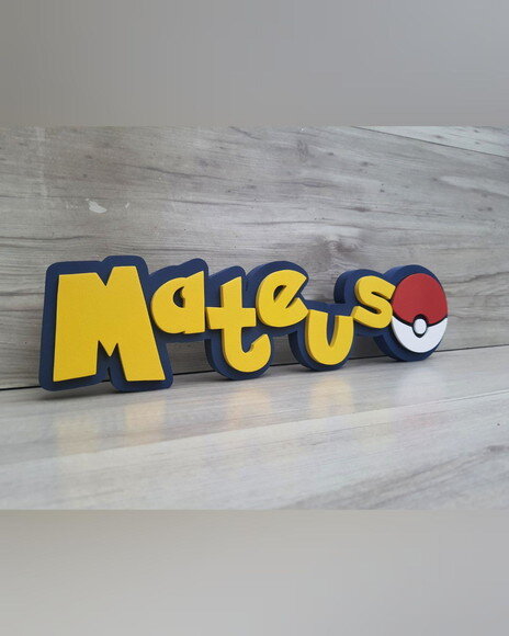 Nome em mdf - Peça de Mesa Tema Pokemon - Mateus - 10 cm
