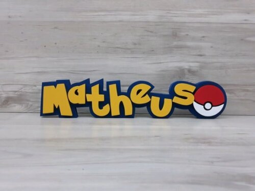 Nome Em Mdf - Peça De Mesa Tema Pokemon - Matheus - 10 Cm