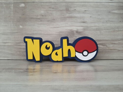 Nome em mdf - Peça de Mesa Tema Pokemon - Noah 10 cm