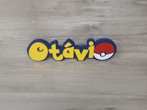 Nome em mdf - Peça de Mesa Tema Pokemon - Otávio - 10 cm