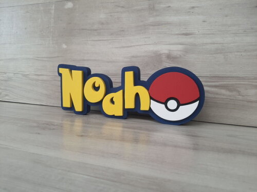 Nome em mdf - Peça de Mesa Tema Pokemon - Noah 10 cm