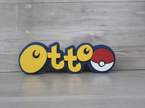 Nome em mdf - Peça de Mesa Tema Pokemon - Otto - 10 cm