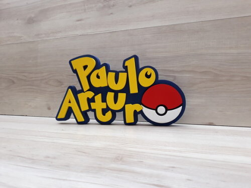 Nome em MDF - Peça de mesa Tema POKEMON - Paulo Artur 18 cm