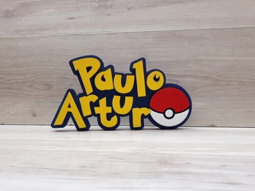 Nome em MDF - Peça de mesa Tema POKEMON - Paulo Artur 18 cm