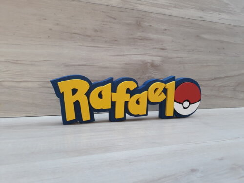 Nome em MDF - Peça de mesa Tema POKEMON - Rafael 10 cm