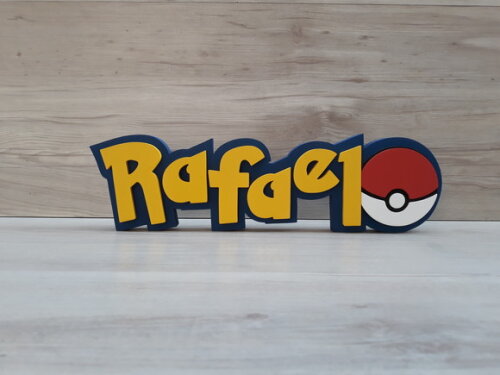 Nome em MDF - Peça de mesa Tema POKEMON - Rafael 10 cm