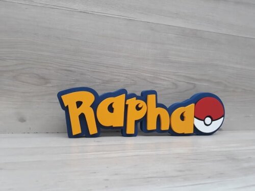 Nome em MDF - Peça de mesa Tema POKEMON - Rapha 10 cm