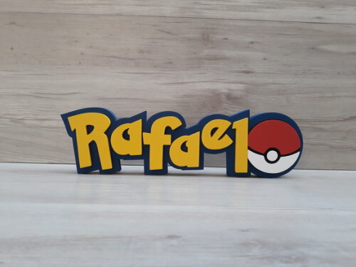 Nome em MDF - Peça de mesa Tema POKEMON - Rafael 10 cm