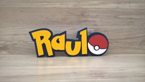 Nome em MDF - Peça de mesa Tema POKEMON - Raul - 13 cm