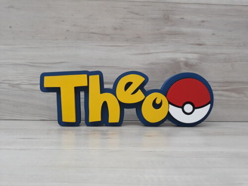 Nome em MDF - Peça de mesa Tema POKEMON - Theo - 10 cm