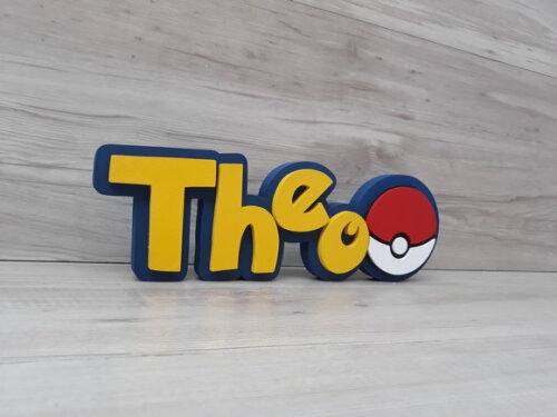 Nome em MDF - Peça de mesa Tema POKEMON - Theo - 10 cm