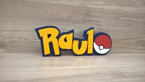 Nome em MDF - Peça de mesa Tema POKEMON - Raul - 13 cm