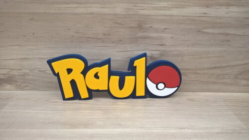 Nome em MDF - Peça de mesa Tema POKEMON - Raul - 13 cm