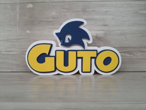 Nome em mdf - Peça de Mesa Tema Sonic - Guto - 17 cm
