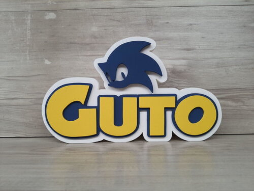 Nome em mdf - Peça de Mesa Tema Sonic - Guto - 17 cm