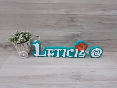 Nome em MDF - Tema MOANA - Leticia 12 cm + Simbolo Te Fiti