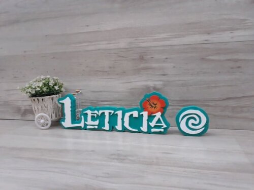 Nome em MDF - Tema MOANA - Leticia 12 cm + Simbolo Te Fiti