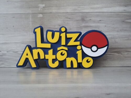 Nome em Mdf- Peça de Mesa Tema Pokemon- Luiz Antônio - 17 cm