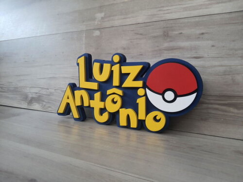 Nome em Mdf- Peça de Mesa Tema Pokemon- Luiz Antônio - 17 cm
