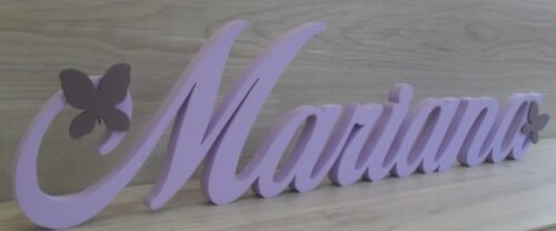 Nome mesa em MDF Mod BOP c/ aplique Borboleta -Mariana 13 cm
