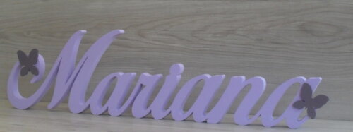 Nome mesa em MDF Mod BOP c/ aplique Borboleta -Mariana 13 cm