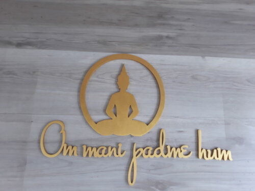 Om Mani Padme Hum - Mantra (parede) + Escultura Buda