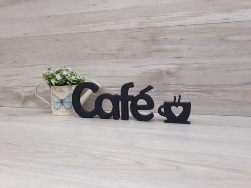 Palavra decorativa Café + escultura xícara
