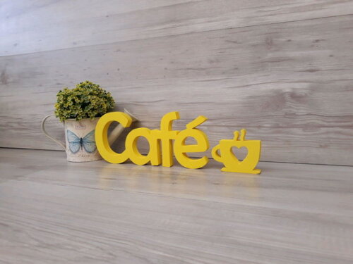 Palavra decorativa Café + escultura xícara