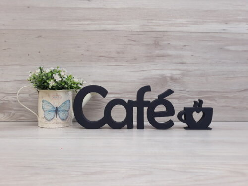 Palavra decorativa Café + escultura xícara